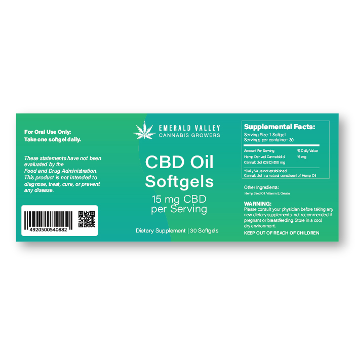 Emerald Valley CBD Softgels Label